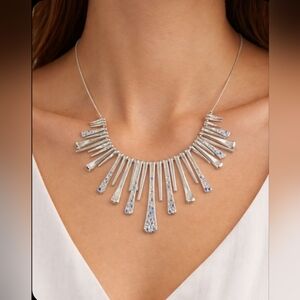 Lucy & Laurel NEW Silver Statement Necklace & Earrings Set Blue White Rhinestone